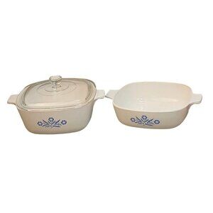 Corning Ware Blue Cornflower Casserole Dishes Set With Lid 1 Qt & 1.5 Qt Vintage